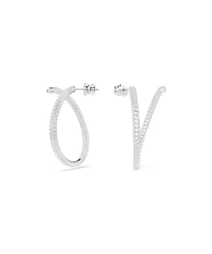 SWAROVSKI DEXTERA HOOP EARRINGS, ROUND CUT, WHITE, RHODIUM PLATED