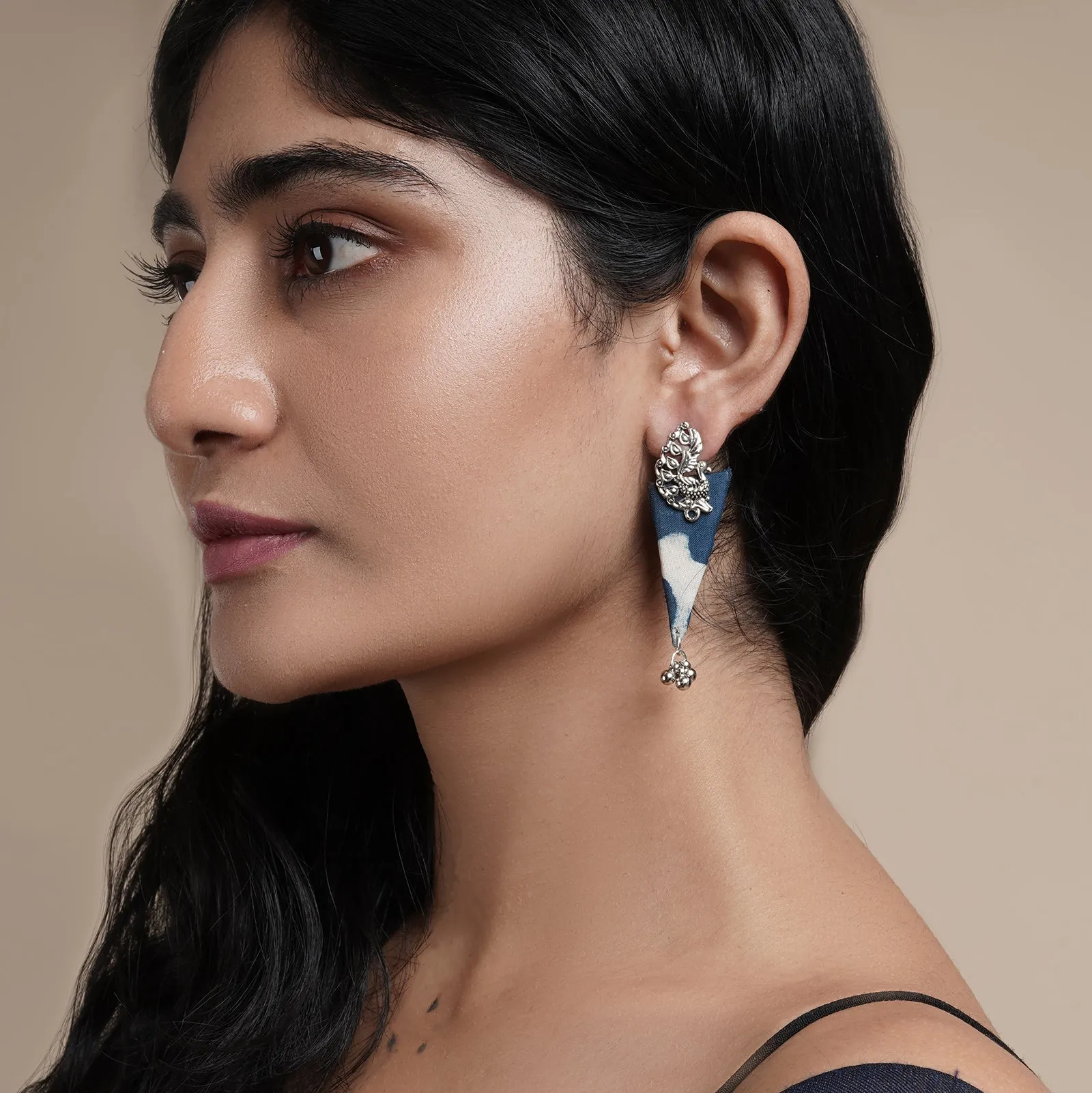 Teejh Devika Indigo Blue Fabric Earring
