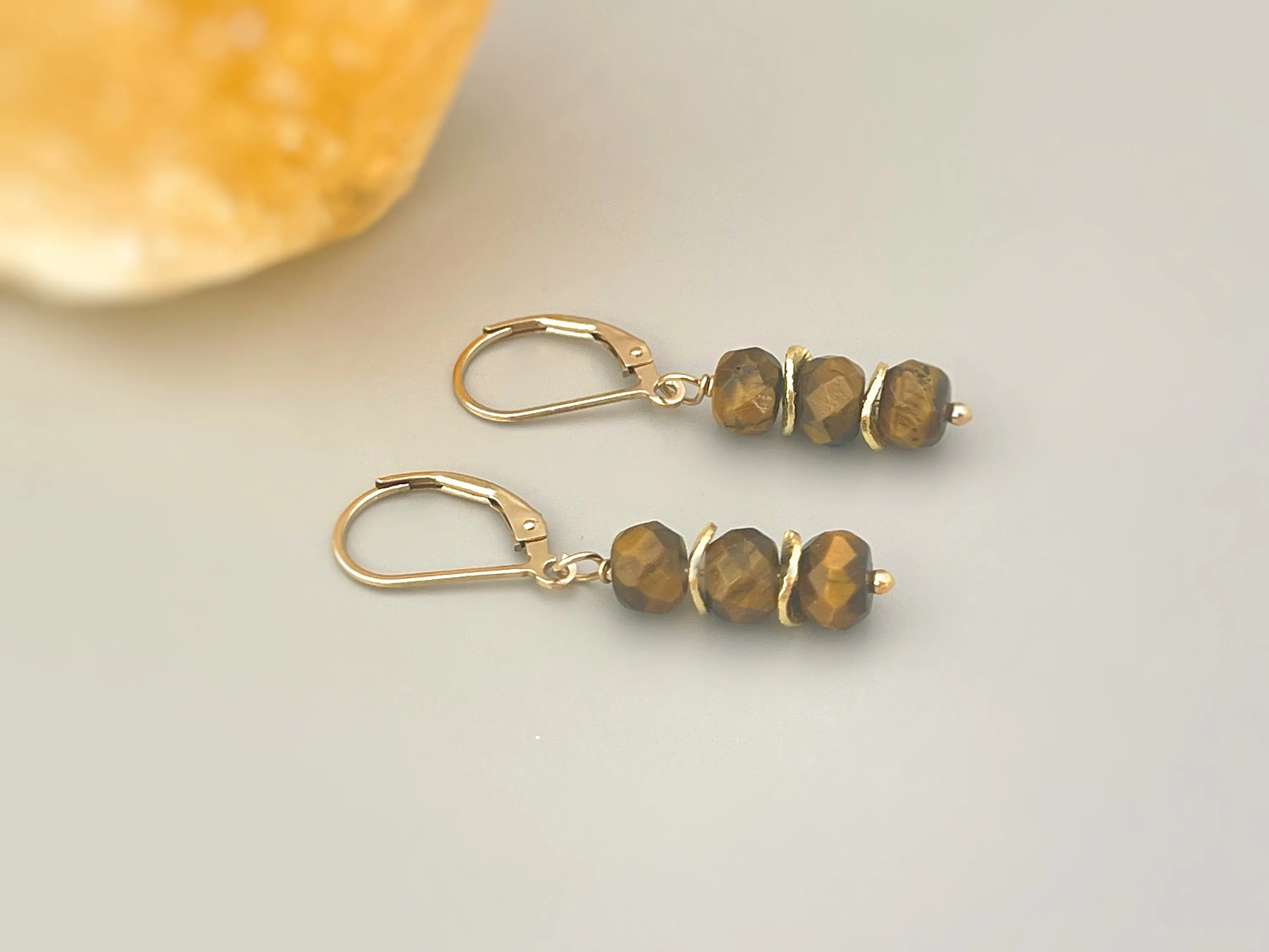 Tigers Eye Earrings dangle, 14k gold, sterling silver