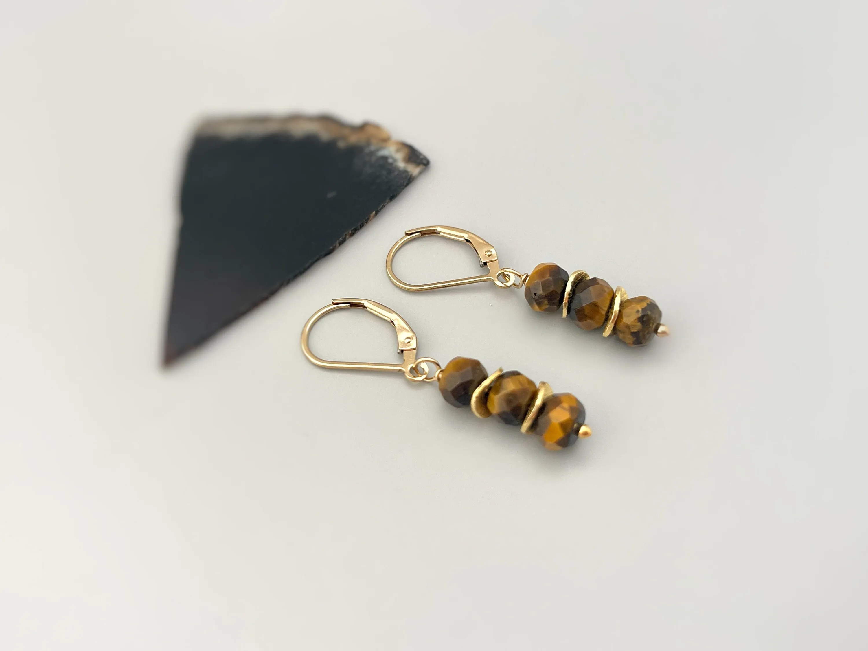 Tigers Eye Earrings dangle, 14k gold, sterling silver
