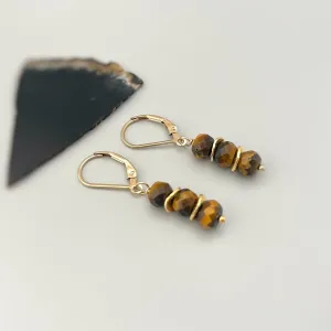 Tigers Eye Earrings dangle, 14k gold, sterling silver