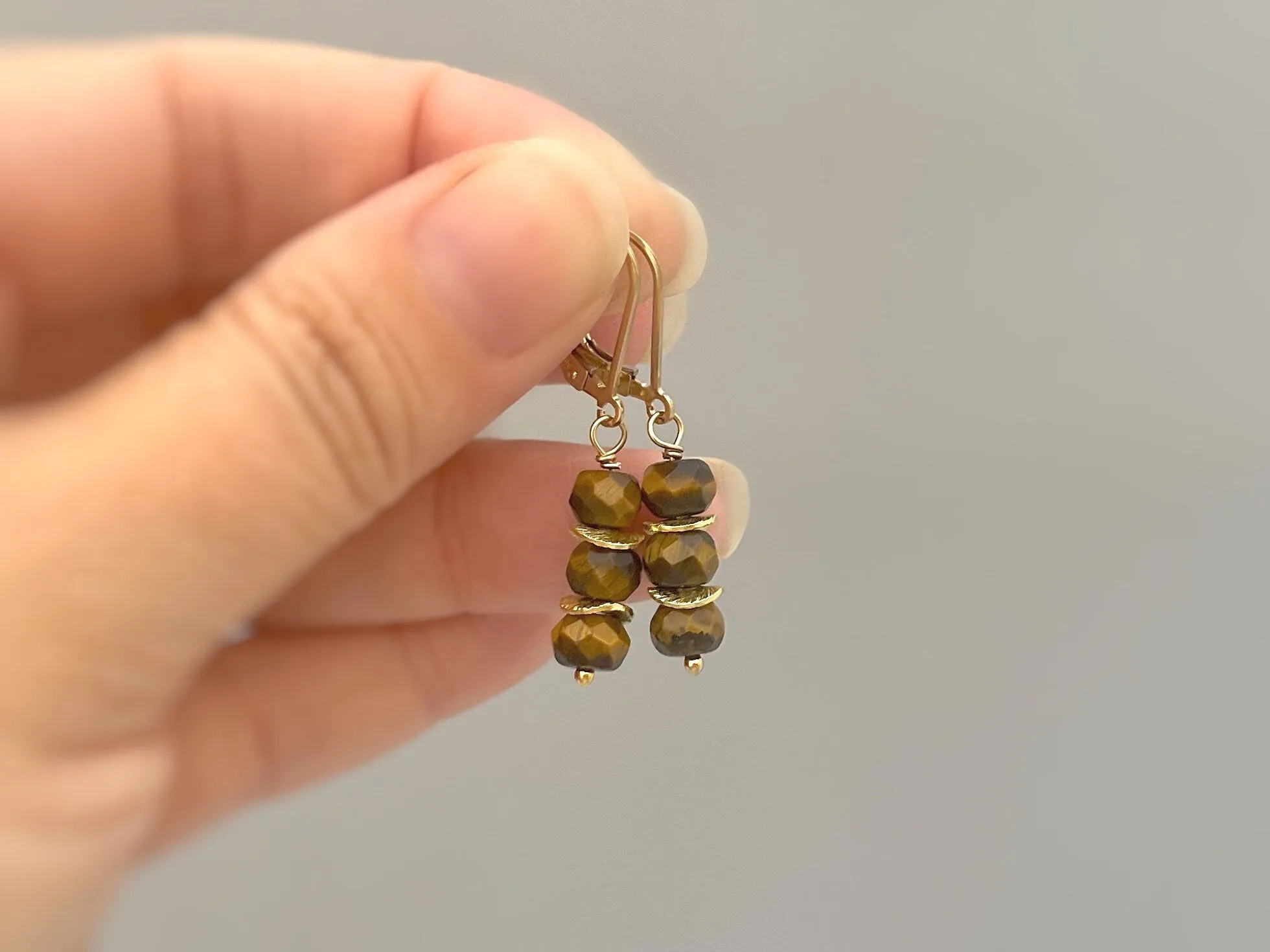 Tigers Eye Earrings dangle, 14k gold, sterling silver