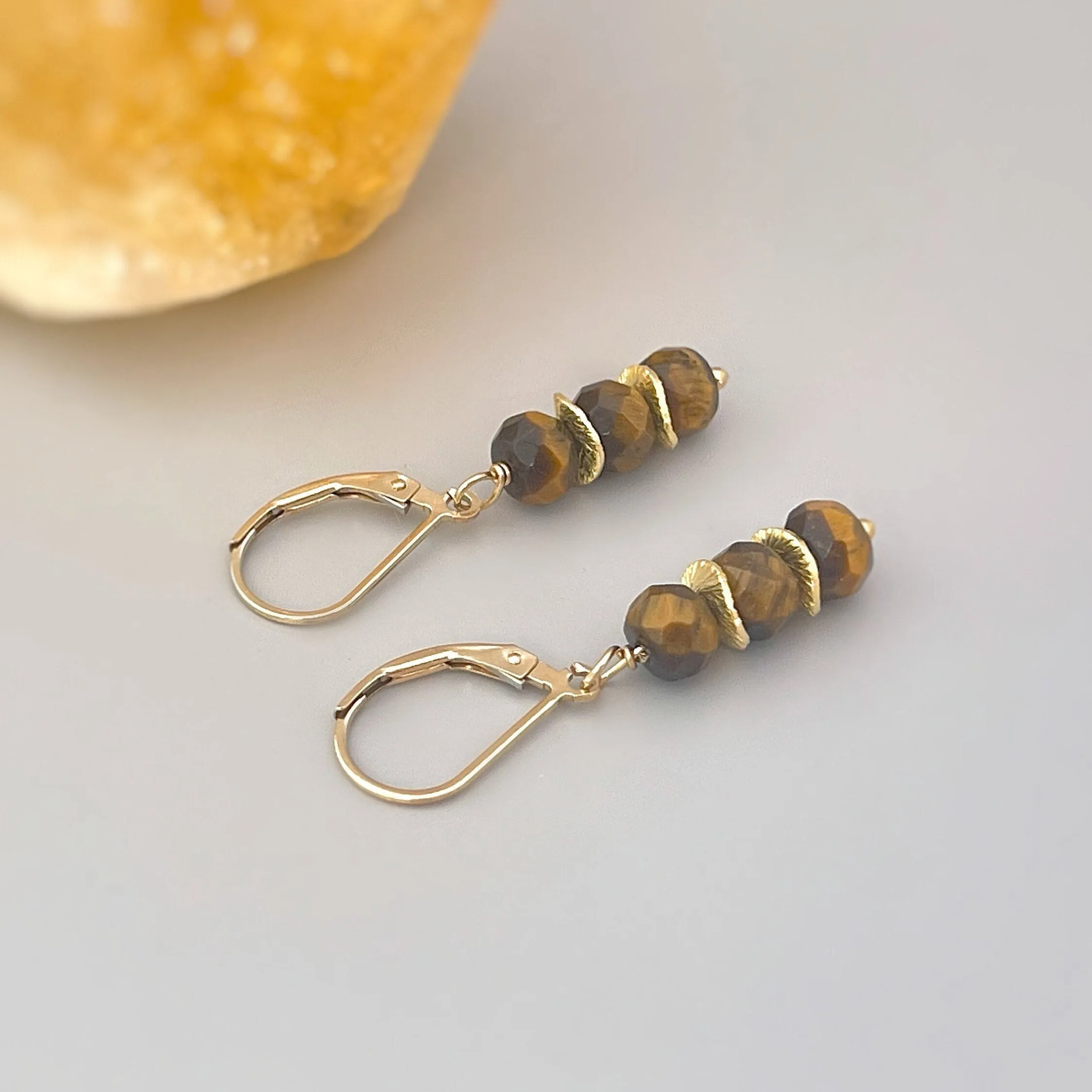 Tigers Eye Earrings dangle, 14k gold, sterling silver