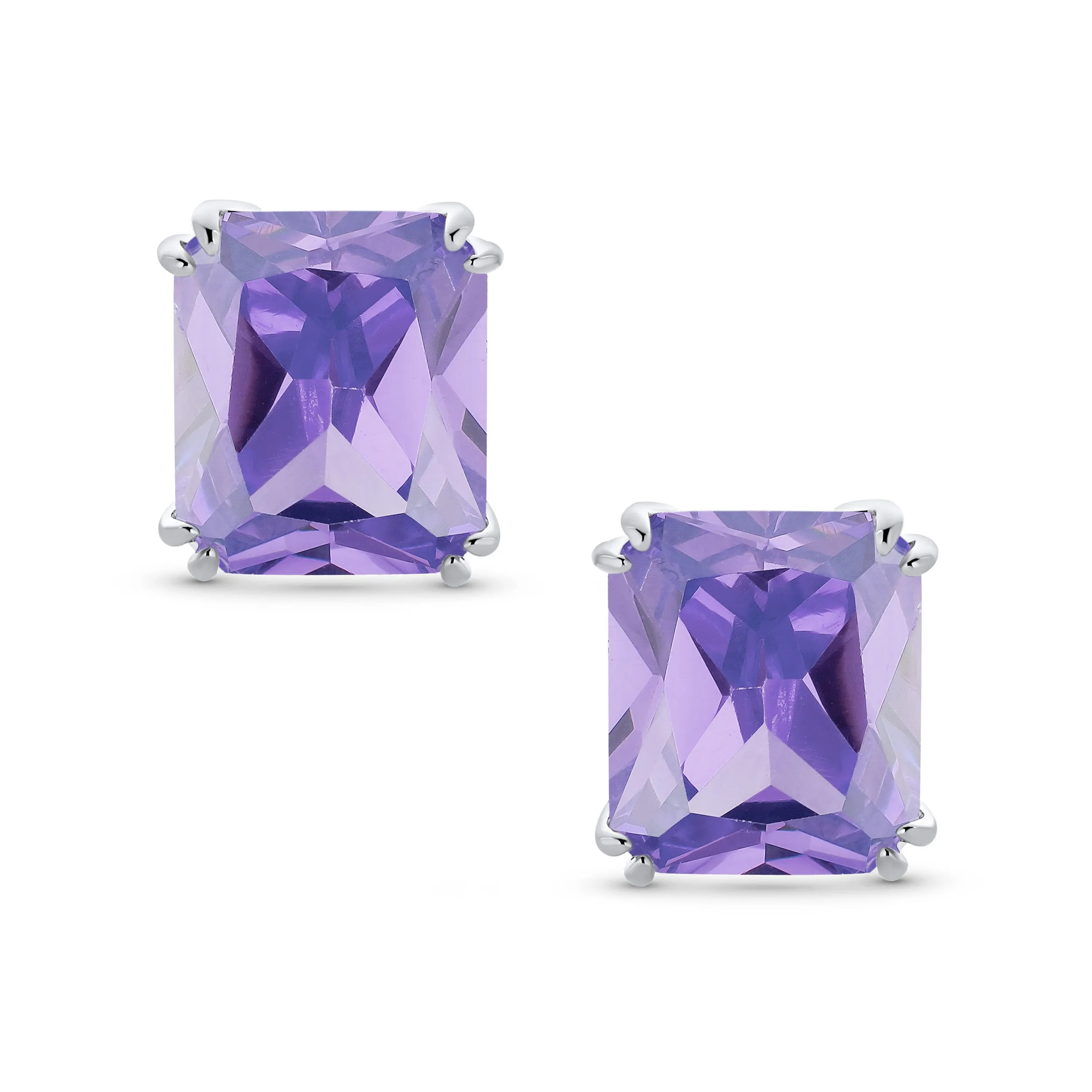 Traditional Large 7CT Emerald Cut CZ Clip-On Earrings Silver Plated Non-Pierced