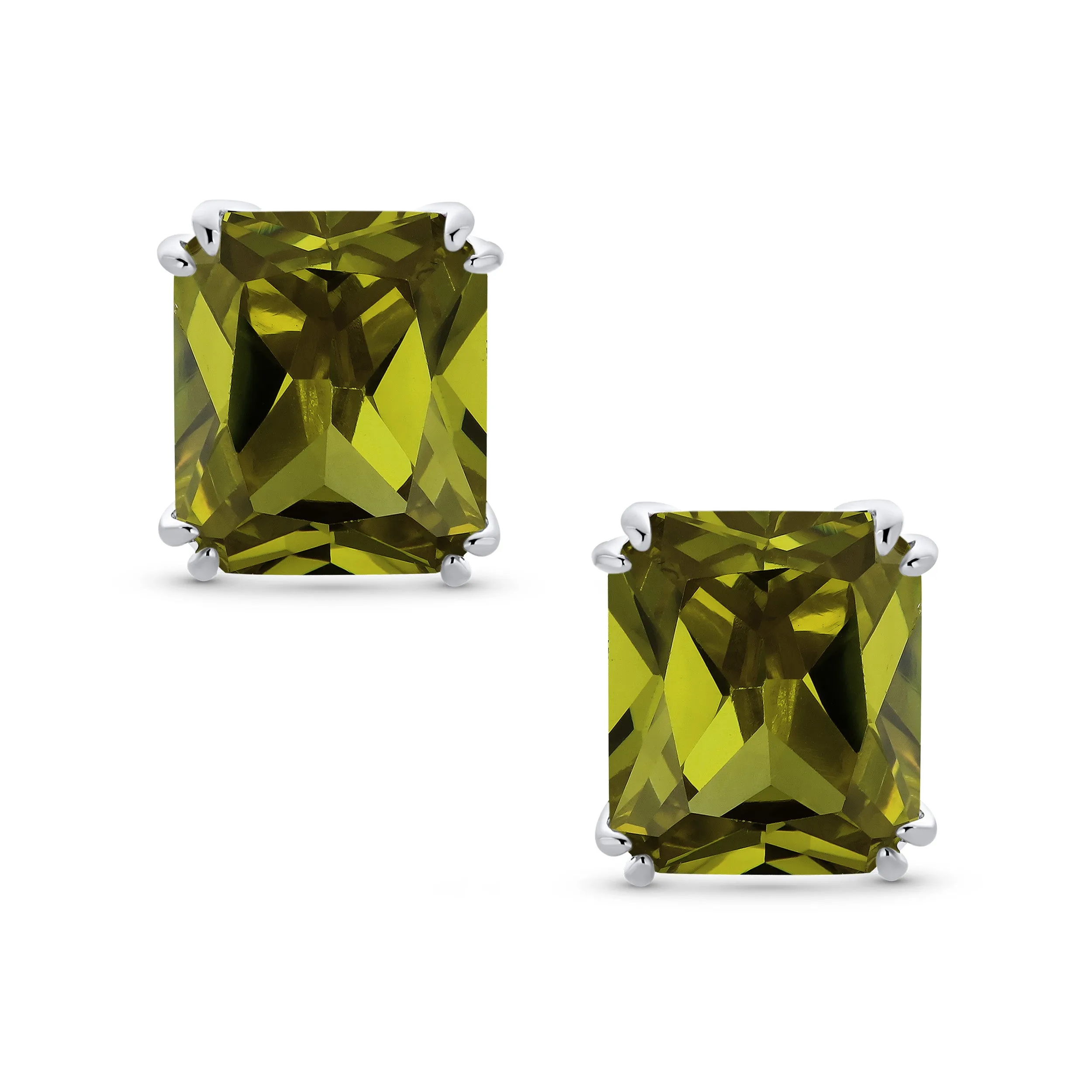 Traditional Large 7CT Emerald Cut CZ Clip-On Earrings Silver Plated Non-Pierced