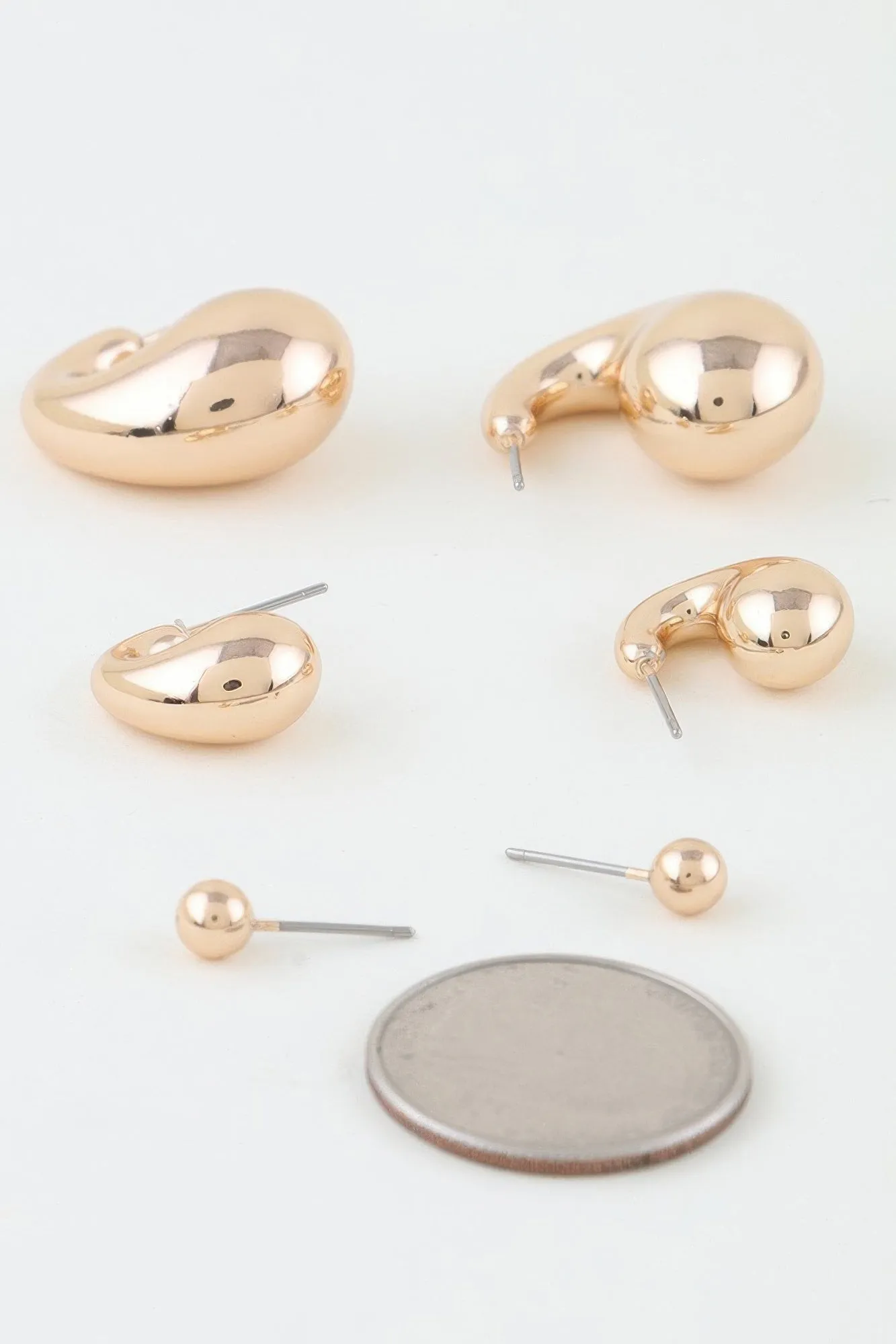 Triple Shiny Hoop N Bead Earrings Set