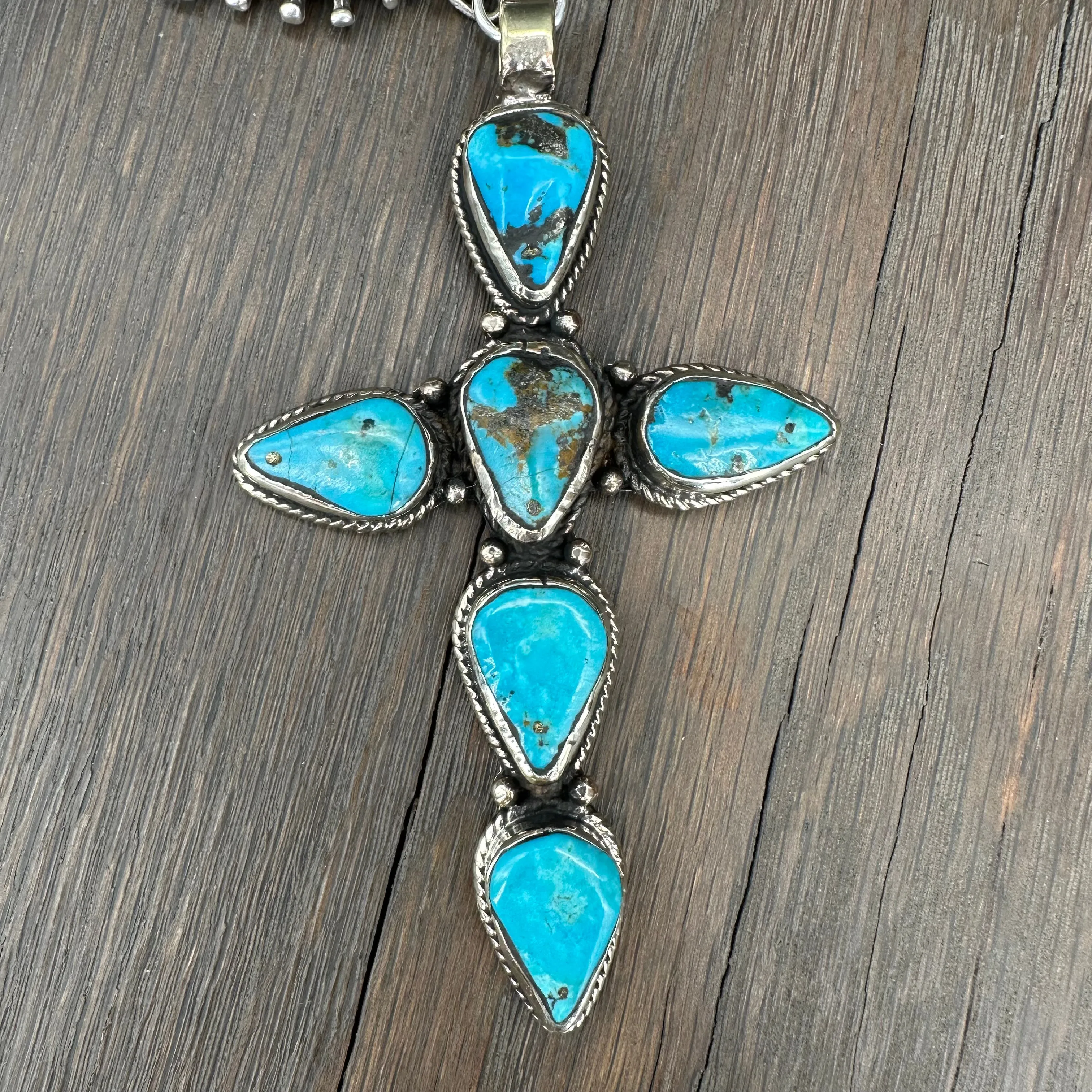 Turquoise cross statement necklace - antique silver
