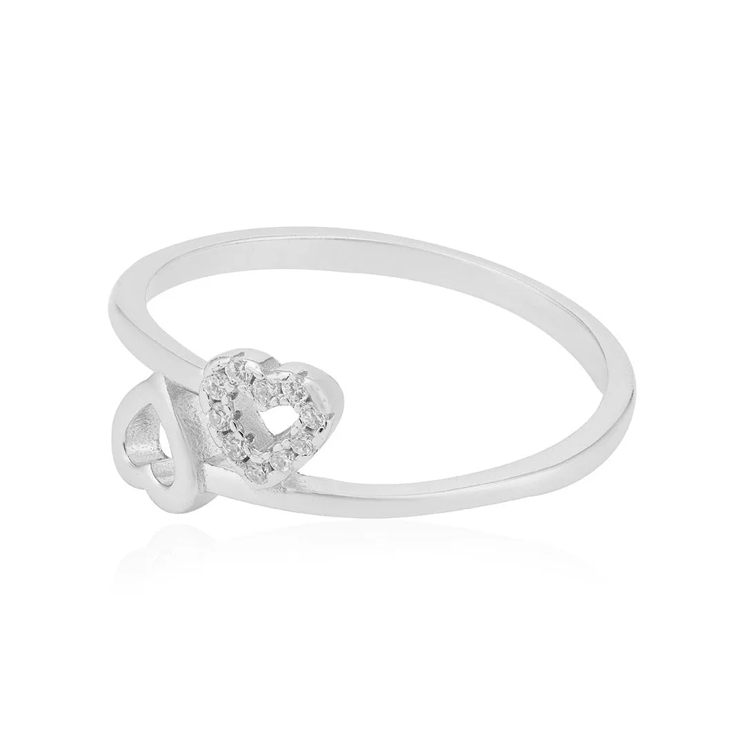 Twilight Hearts Rhodium Plated 925 Sleek Stone Rings