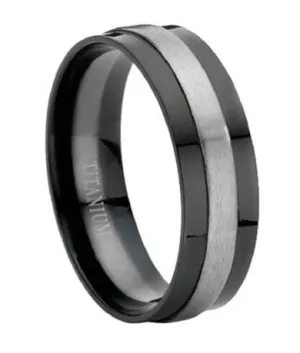 Two Tone Men's Titanium Wedding Band with Mixed Finishes  8mm