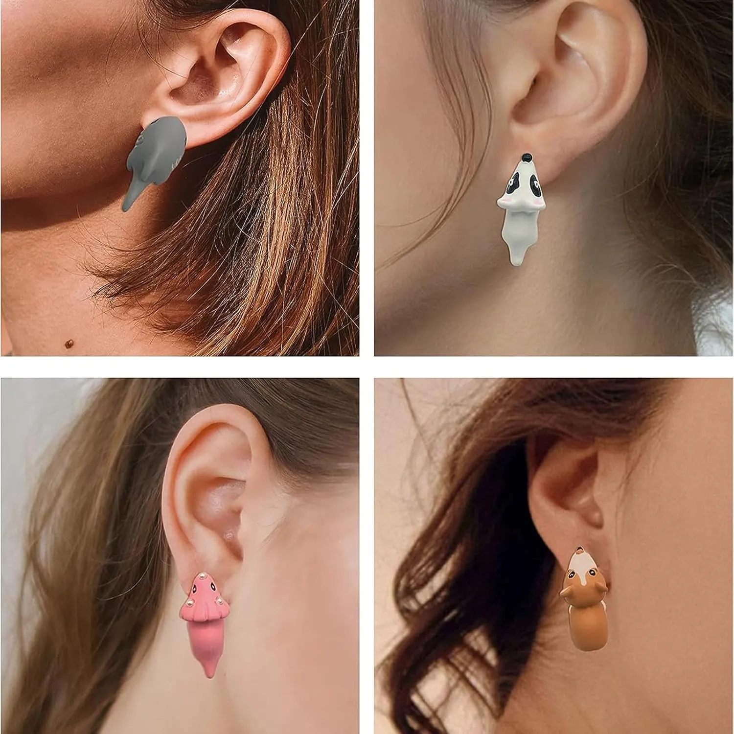 Ulobey Cute Animal Bite Ear Studs Earring - Fashion 3D Polymer Clay for Girls Women - Simple Cartoon Soft Pottery Ear Studs Decors - Creatives Gifts Accessories
