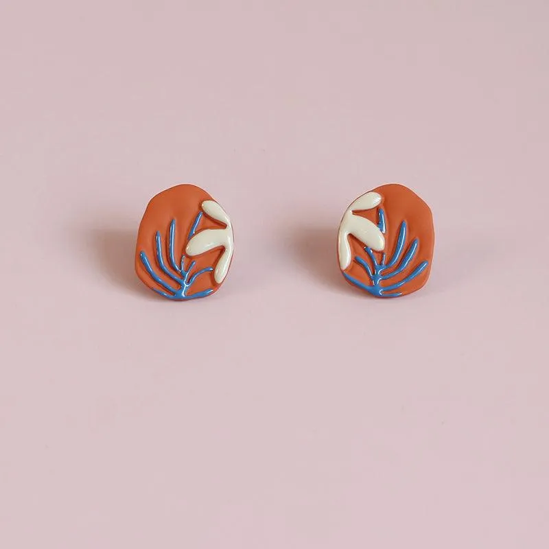 Vacation Stud Earrings - Handmade Oil Paint Vintage Art Vacation Earrings
