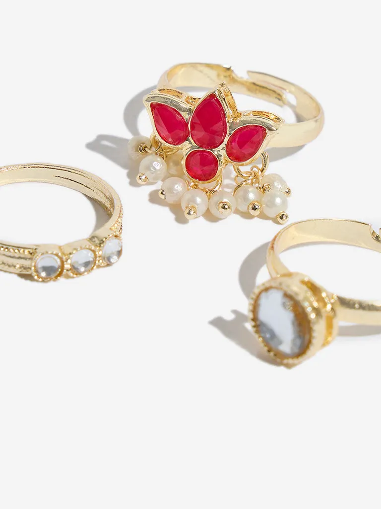 Westside Accessories Gold Lotus Basra Rings Set - Pack of 3