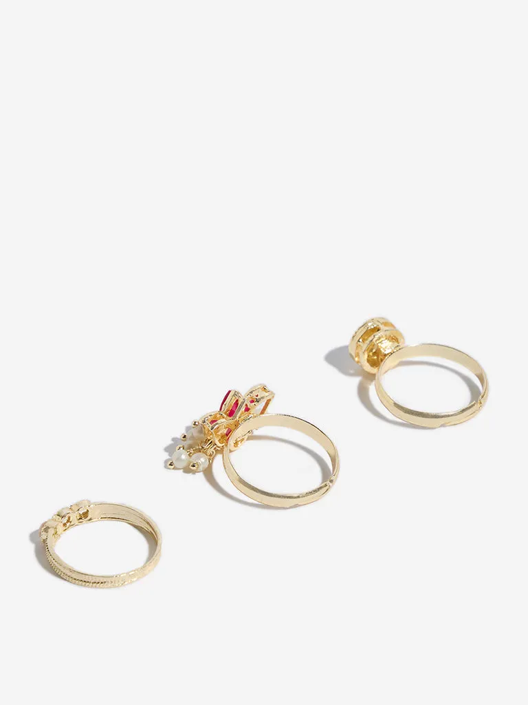 Westside Accessories Gold Lotus Basra Rings Set - Pack of 3