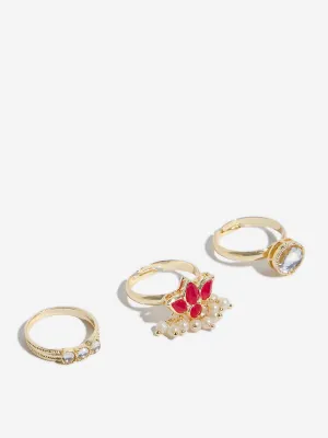 Westside Accessories Gold Lotus Basra Rings Set - Pack of 3
