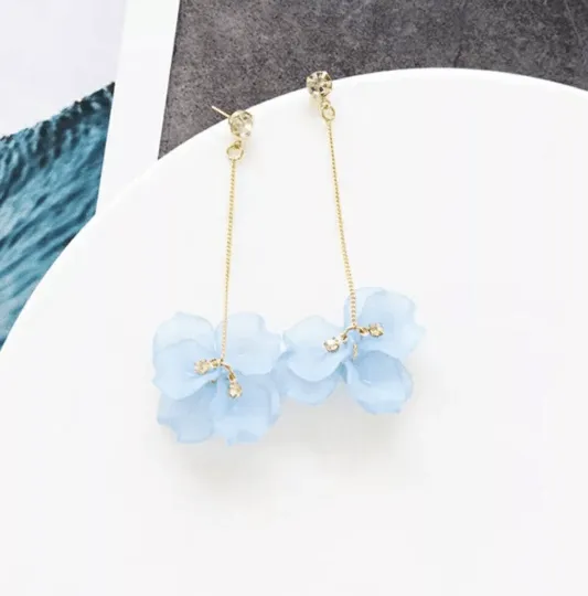Whimsical - Pearl floral shell petals |Kawaii cute fun chain earrings | korean art dangle earrings | frosted bar charm statement earrings