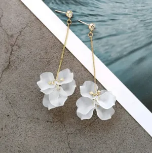 Whimsical - Pearl floral shell petals |Kawaii cute fun chain earrings | korean art dangle earrings | frosted bar charm statement earrings
