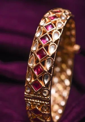 White and Pink Kemp Stone Studded Openable kada - Single Piece |Shobitam Jewelry