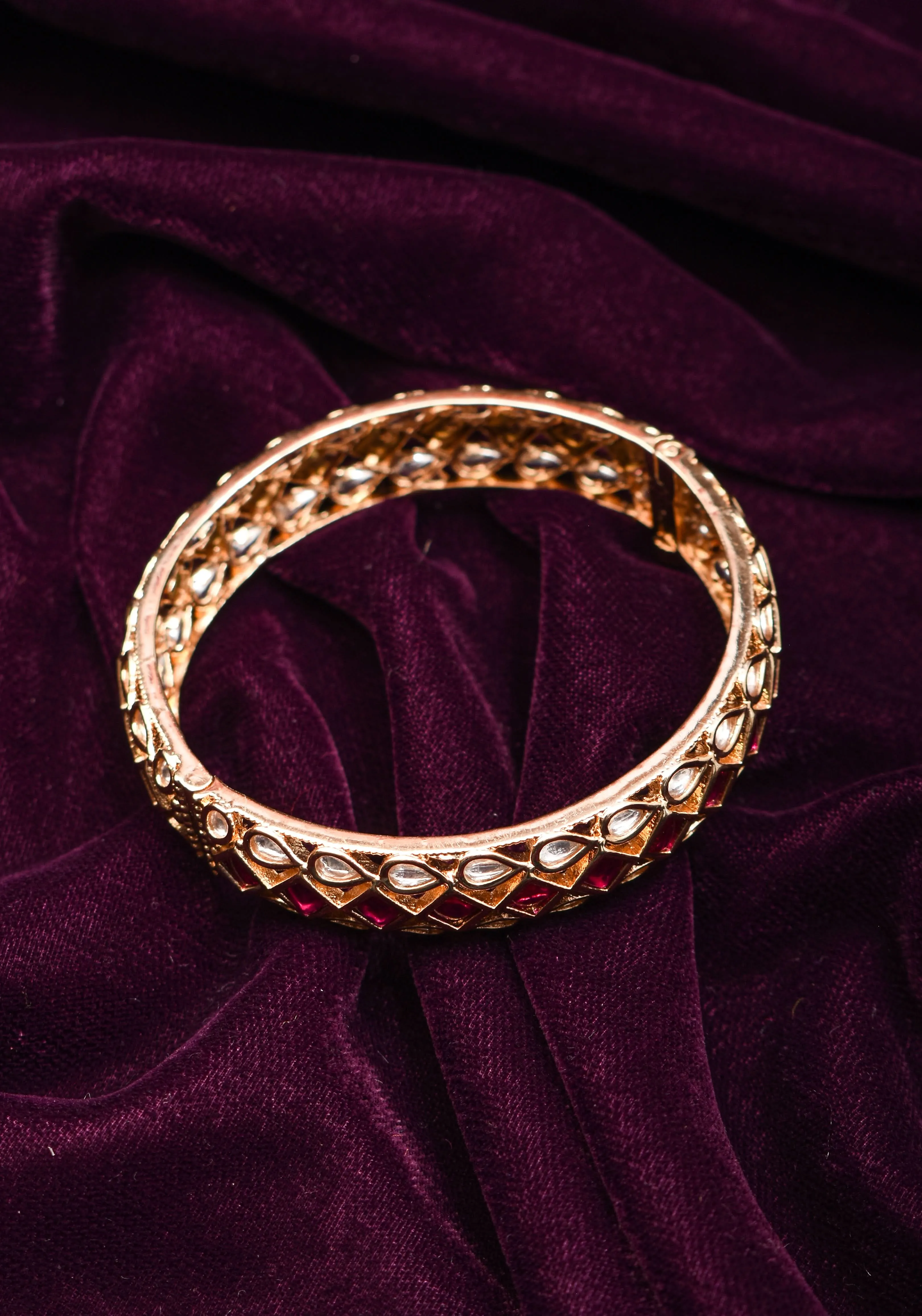 White and Pink Kemp Stone Studded Openable kada - Single Piece |Shobitam Jewelry