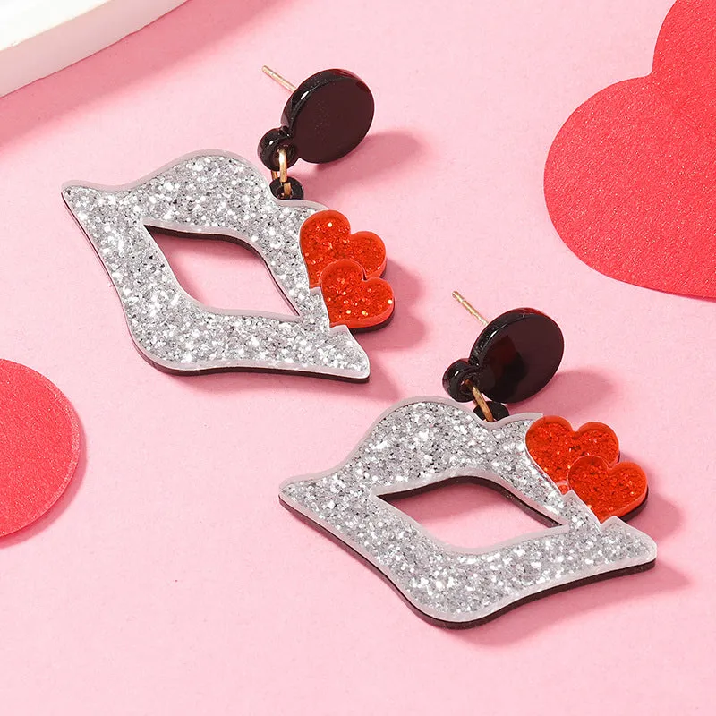 Wholesale Colorful Shiny Love Lip Acrylic Earrings