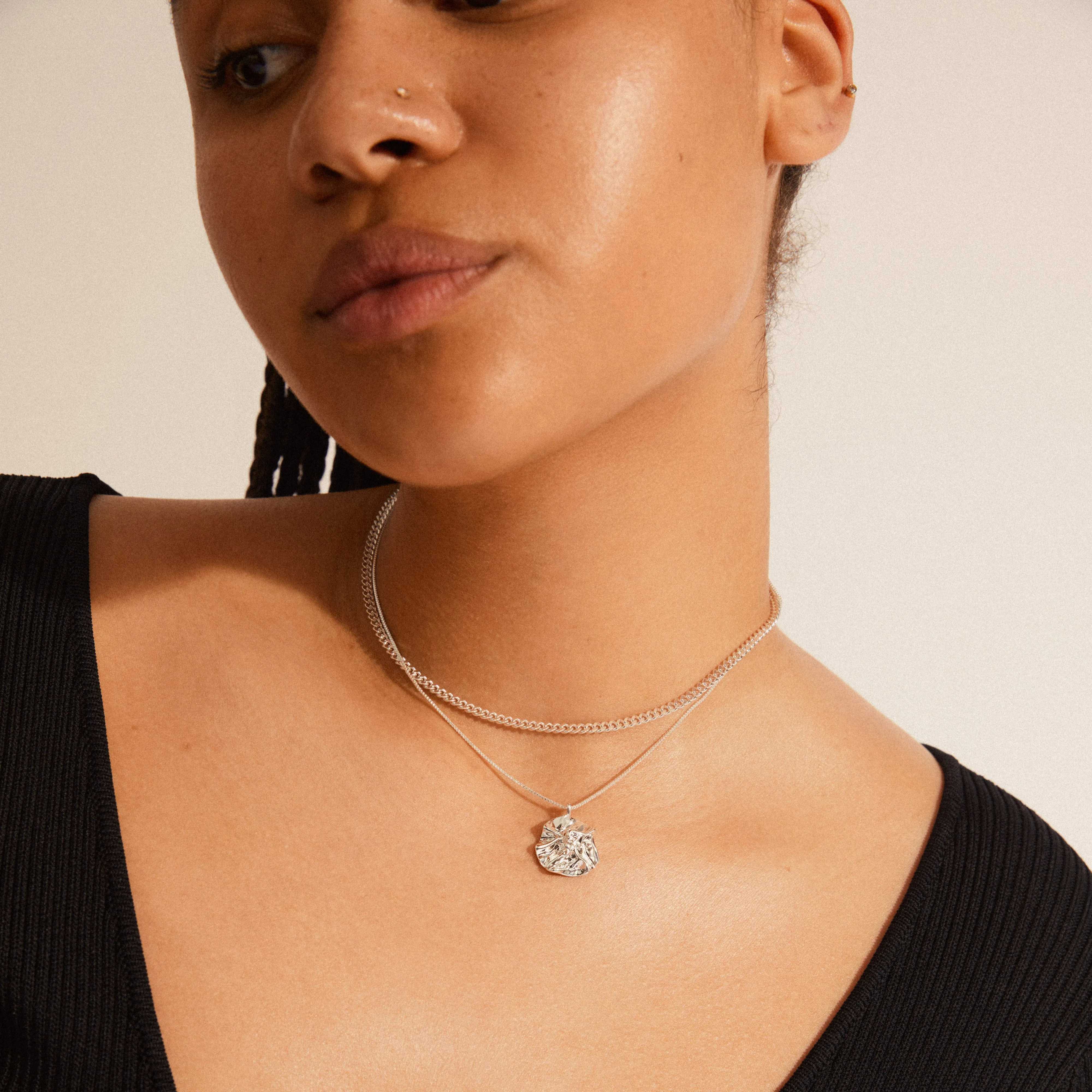 WILLPOWER curb & coin necklace, 2-in-1 set, silver-plated