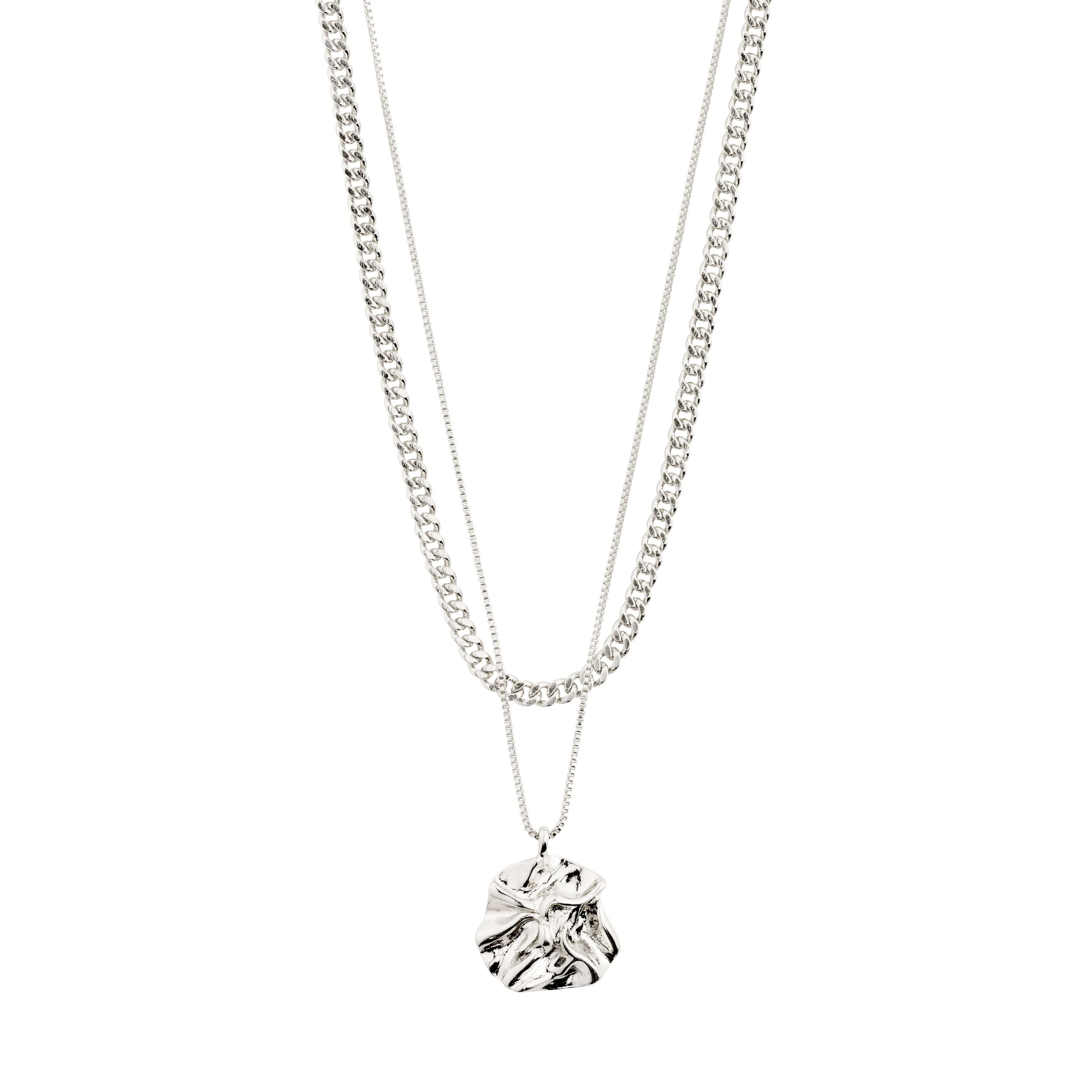 WILLPOWER curb & coin necklace, 2-in-1 set, silver-plated