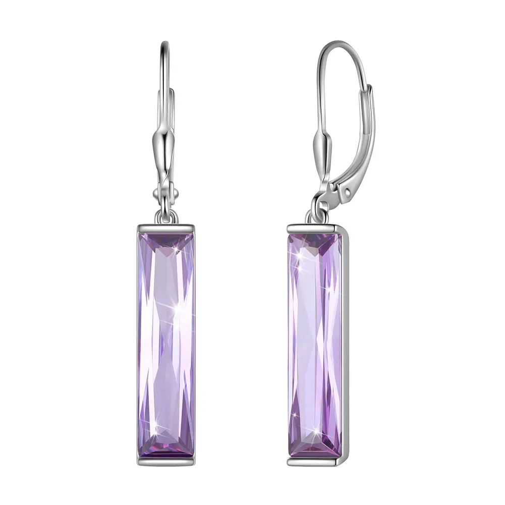 Women Dangle Earrings Birthstone Leverback Drop Earrings Crystal Jewelry Birthday Gift