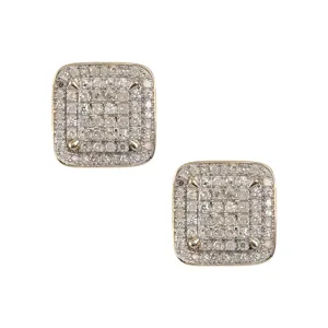Women's Halo Micro-Pavé Square Diamond Stud Earrings 0.60ct 10K Yellow Gold