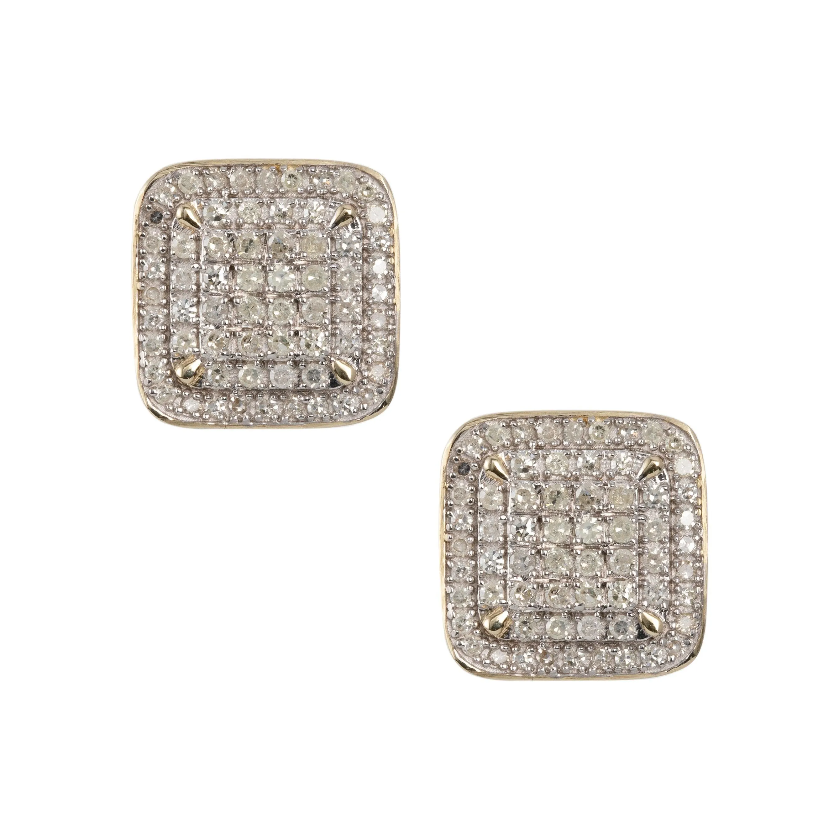 Women's Halo Micro-Pavé Square Diamond Stud Earrings 0.60ct 10K Yellow Gold