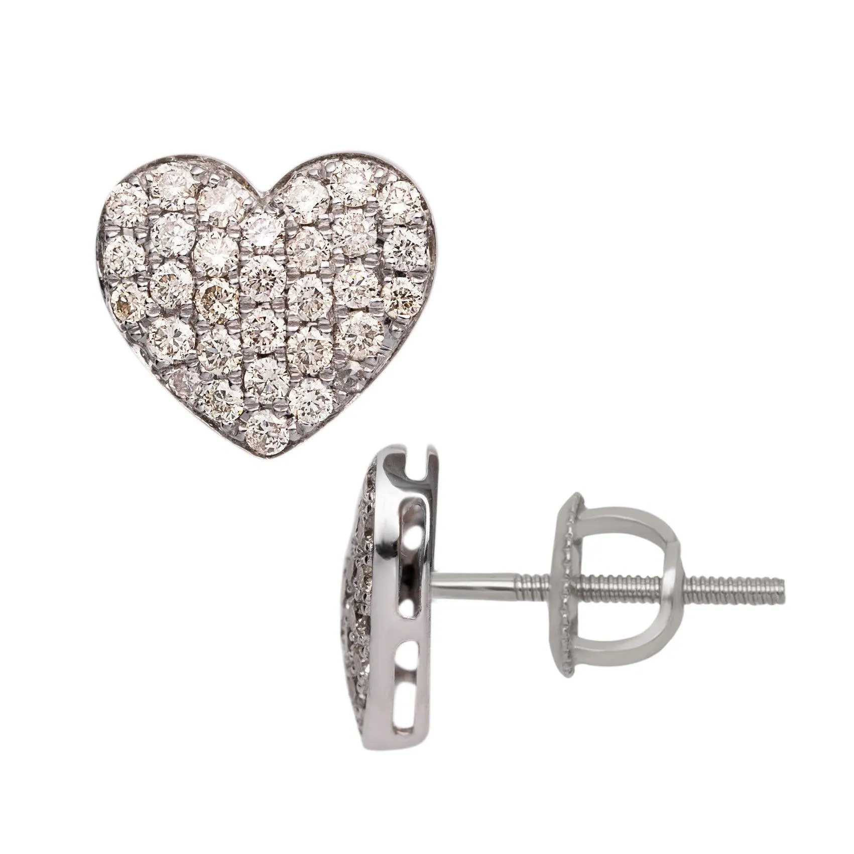Women's Heart Diamond Stud Earrings 0.85ct 14K White Gold