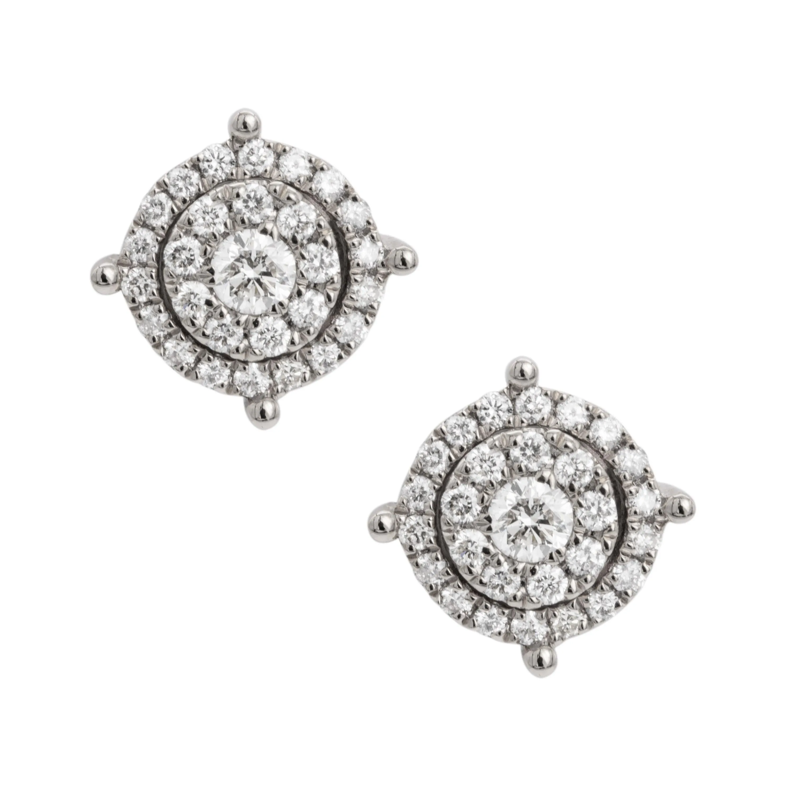 Women's Round Double Halo Cluster Diamond Stud Earrings 0.60ct 14K White Gold