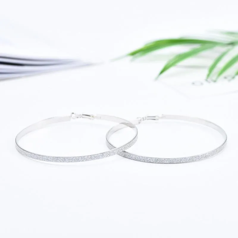 Womens Silver Round Hoop Large Earrings Lightweight