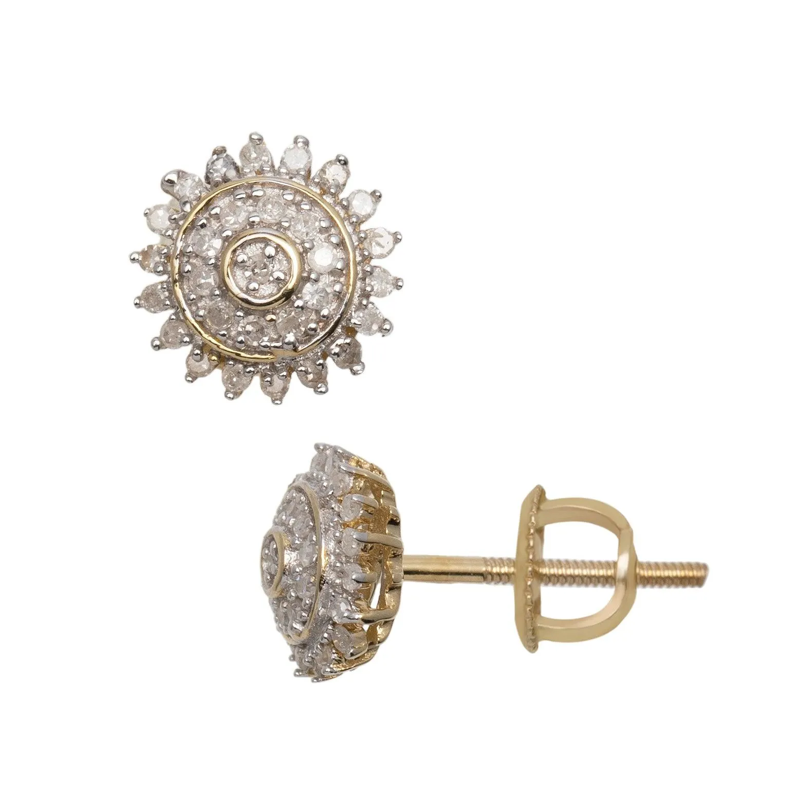 Women's Sunflower Design Micro-Pavé Diamond Stud Earrings 0.23ct 10K Yellow Gold