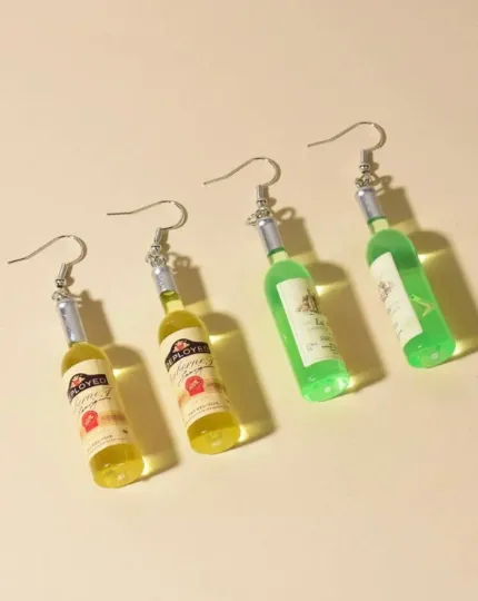 Y2K - Wine vodka beer earrings | wine blue and pink bottle dangle minimalist earrings | Kawaii drop earrings