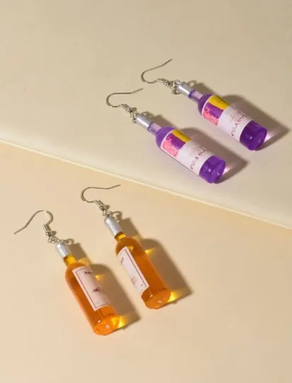 Y2K - Wine vodka beer earrings | wine blue and pink bottle dangle minimalist earrings | Kawaii drop earrings