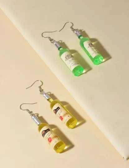 Y2K - Wine vodka beer earrings | wine blue and pink bottle dangle minimalist earrings | Kawaii drop earrings