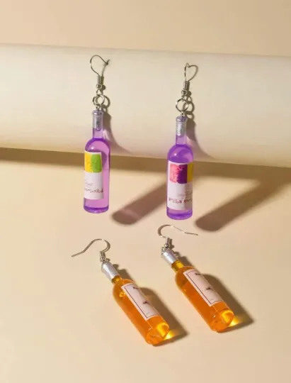 Y2K - Wine vodka beer earrings | wine blue and pink bottle dangle minimalist earrings | Kawaii drop earrings