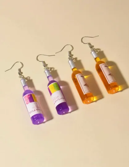 Y2K - Wine vodka beer earrings | wine blue and pink bottle dangle minimalist earrings | Kawaii drop earrings