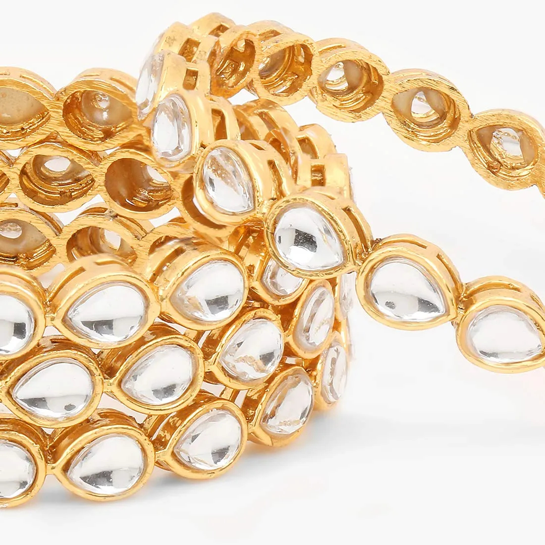 Yellow Chimes Classic Design White Kundan Studded 4 PCs Traditional Gold Plated Bangles Set for Women and Girls (2.6)