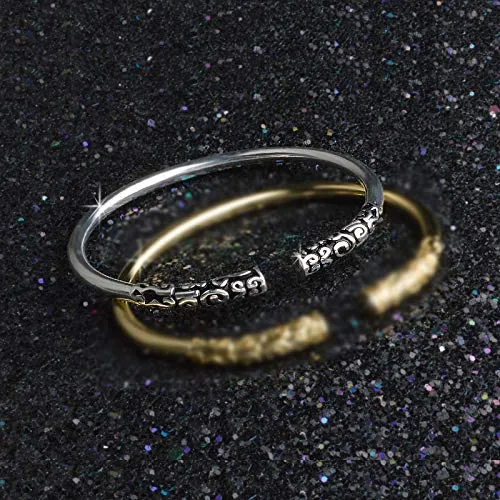 Yellow Chimes Vintage Style Tibetan Jewelry Antique Silver Bohemian Bangle Koi Carving Cuff Bracelets Bangles for Men and Women