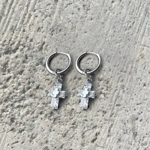 Zircon Cross Stainless Steel Drop Earrings