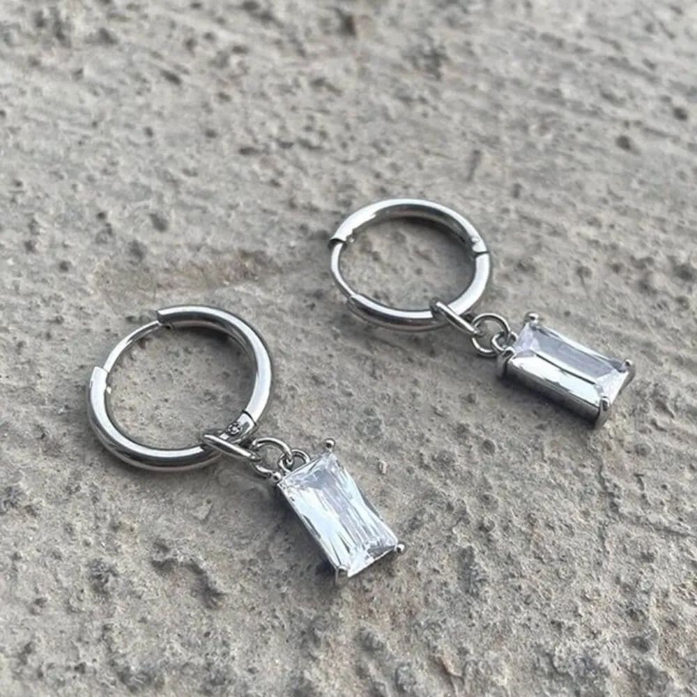 Zircon Cross Stainless Steel Drop Earrings