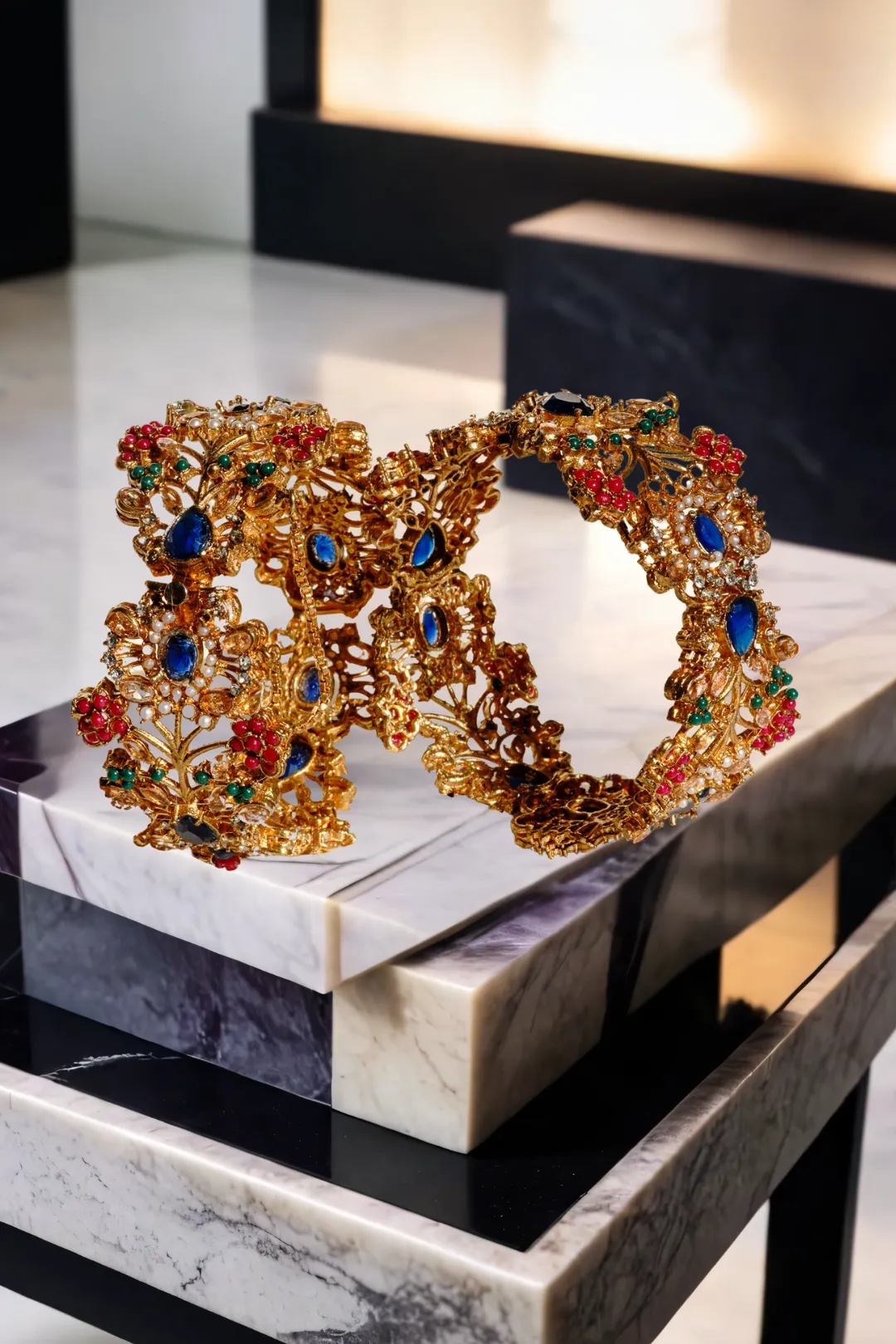 Ziya - Intricate Gold Plated Multicolor Bangles (Set of 2)